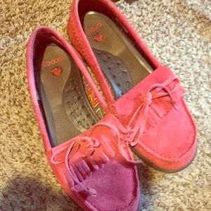Red Croc’s suede moccasins